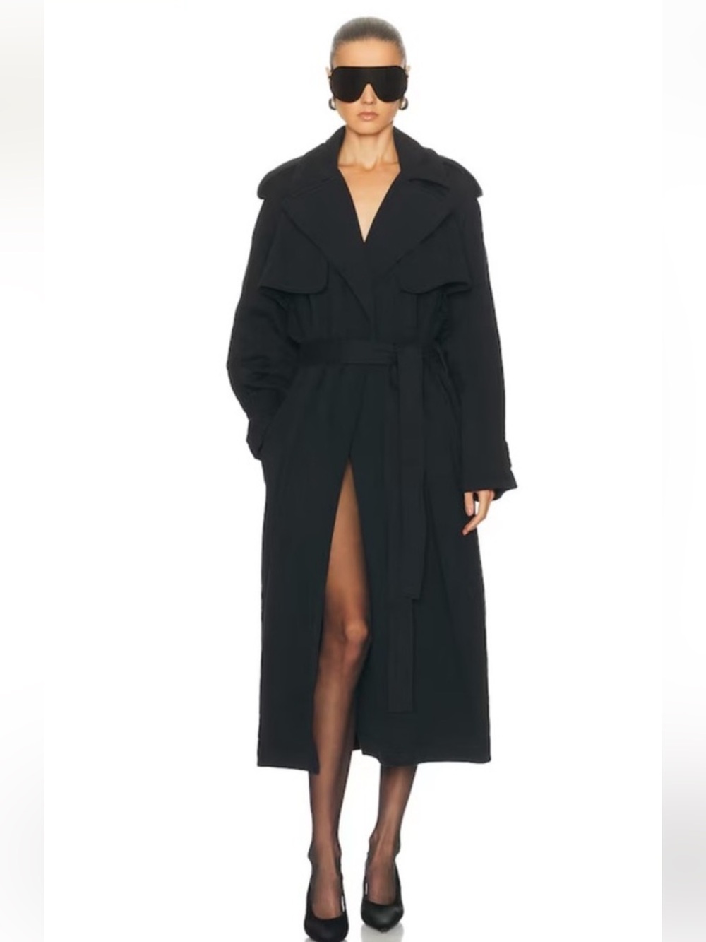 SKIMS Boyfriend Fleece Trench Coat In Black - Picture 2 of 14